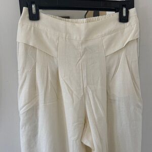 Cotton Linen High Waist Wide Leg Pants With Pockets Cream color